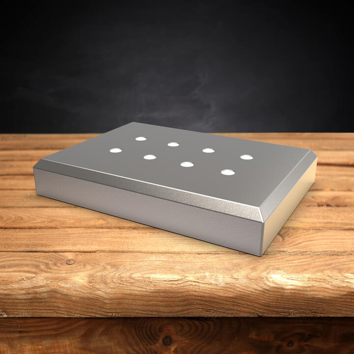 Une base de lumière argentée de forme rectangulaire pour les cristaux photo 3D.